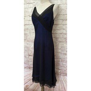 Rimini Womens 4 Sleeveless 100% Silk Cocktail Midi Dress Sheer Layered Tiers